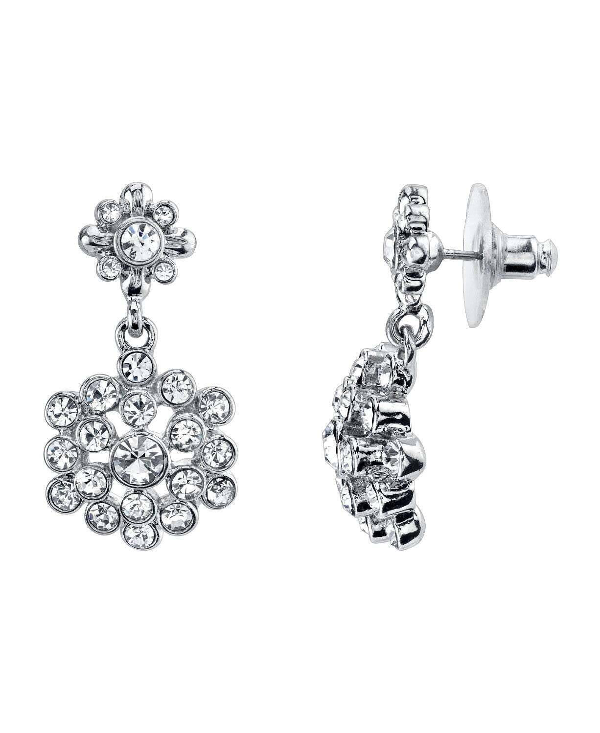 2028 Jewelry Floral Cluster Crystal Drop Post Earrings