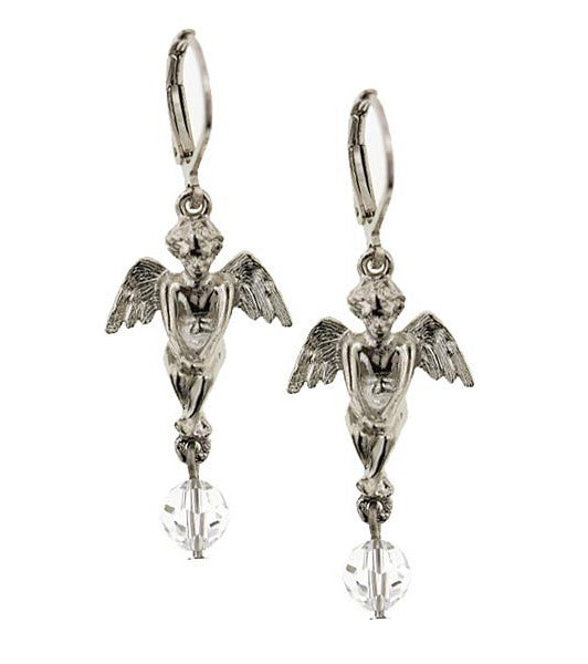 1928 Jewelry Winged Angel With Crystal Drop Earrings