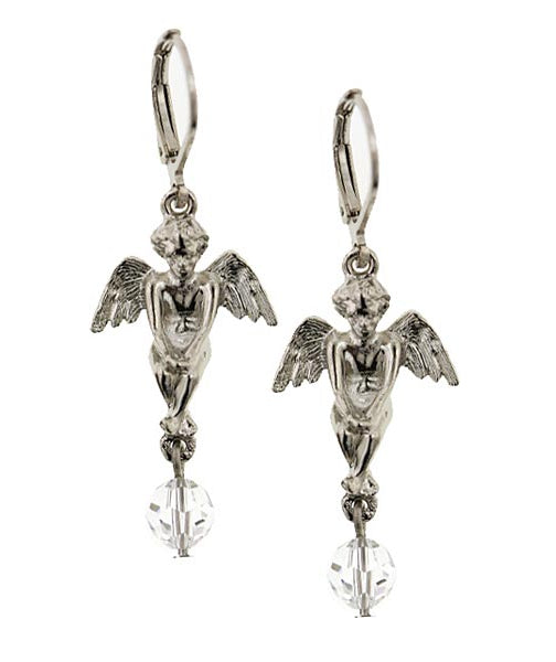 1928 Jewelry Winged Angel With Crystal Drop Earrings