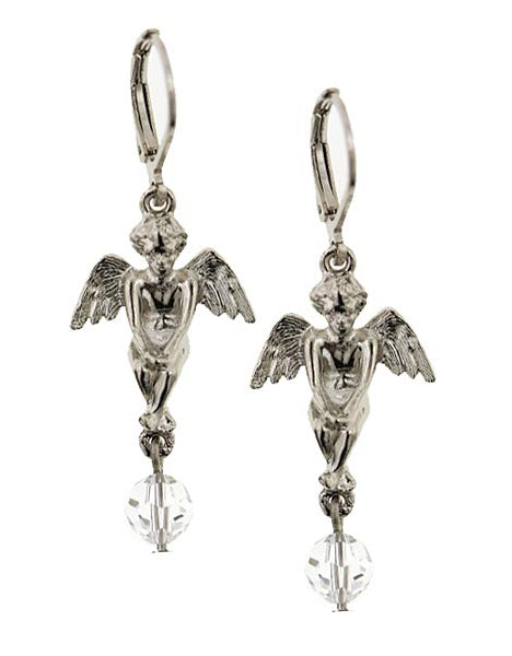 1928 Jewelry Winged Angel With Crystal Drop Earrings