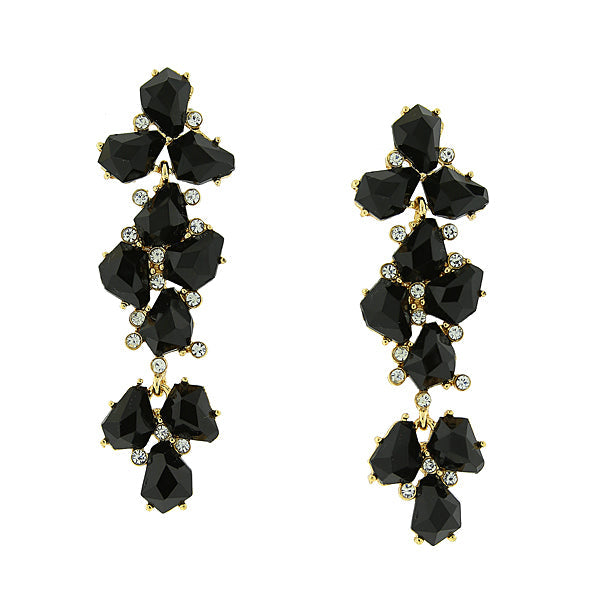 2028 Jewelry Jet Black with Crystal Accent Linear Earrings