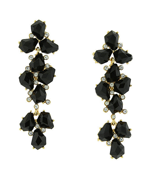 2028 Jewelry Jet Black with Crystal Accent Linear Earrings