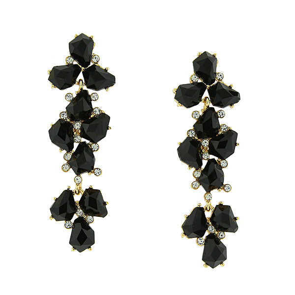 2028 Jewelry Jet Black with Crystal Accent Linear Earrings