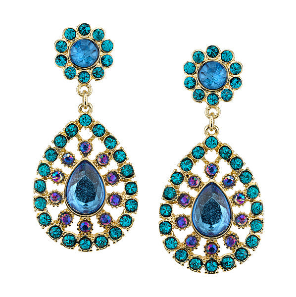 2028 Jewelry Blue Zircon And Blue Sapphire Ab Crystal Large Teardrop Drop Earrings
