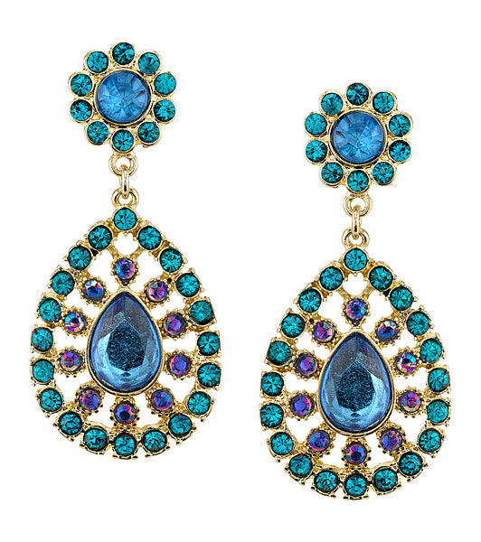 2028 Jewelry Blue Zircon And Blue Sapphire Ab Crystal Large Teardrop Drop Earrings