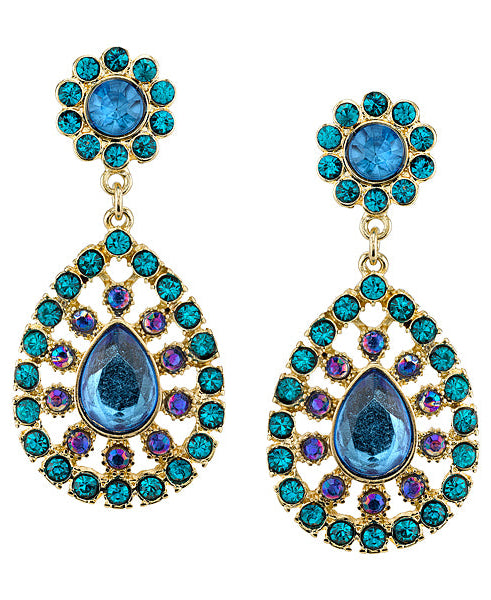 2028 Jewelry Blue Zircon And Blue Sapphire Ab Crystal Large Teardrop Drop Earrings