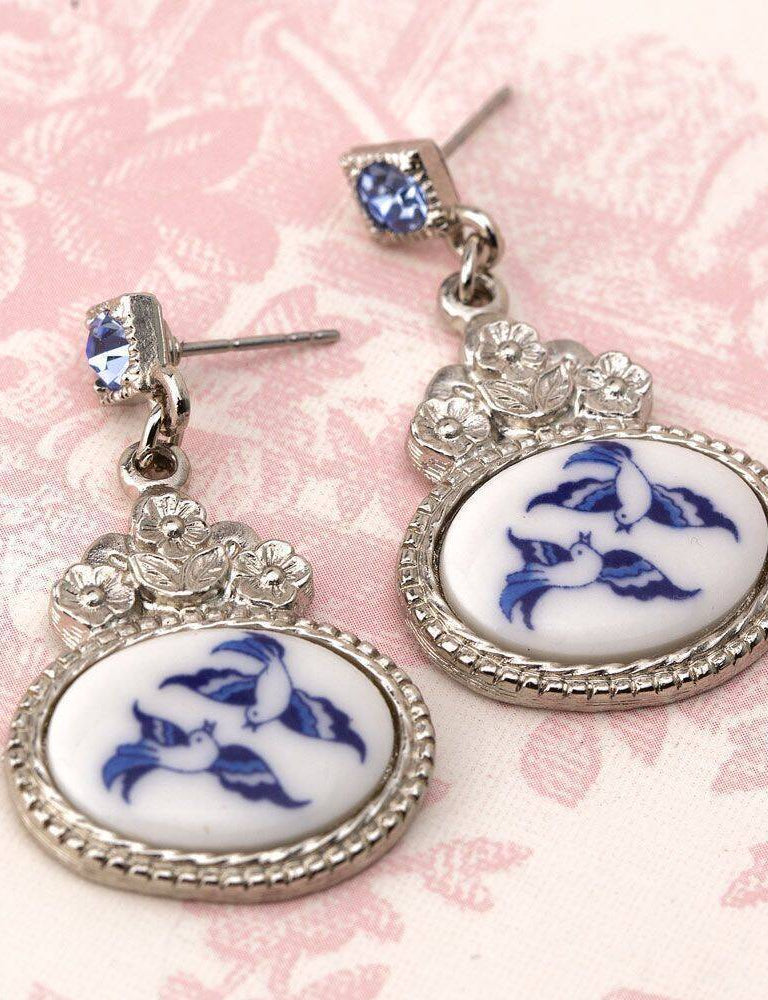 1928 Jewelry Blue Willow Flower Light Sapphire Crystal Post Drop Earrings