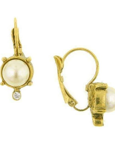 Antiquities Couture Faux Pearl and Crystal Leverback Drop Earrings