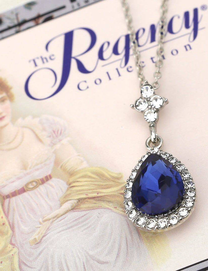 Regency Atlantic Blue Stone Teardrop Crystal Pendant Necklace 16" + 3" Extender