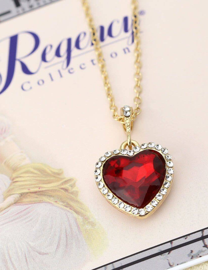Regency Stone Heart Crystal Pendant Necklace 16" + 3" Extender