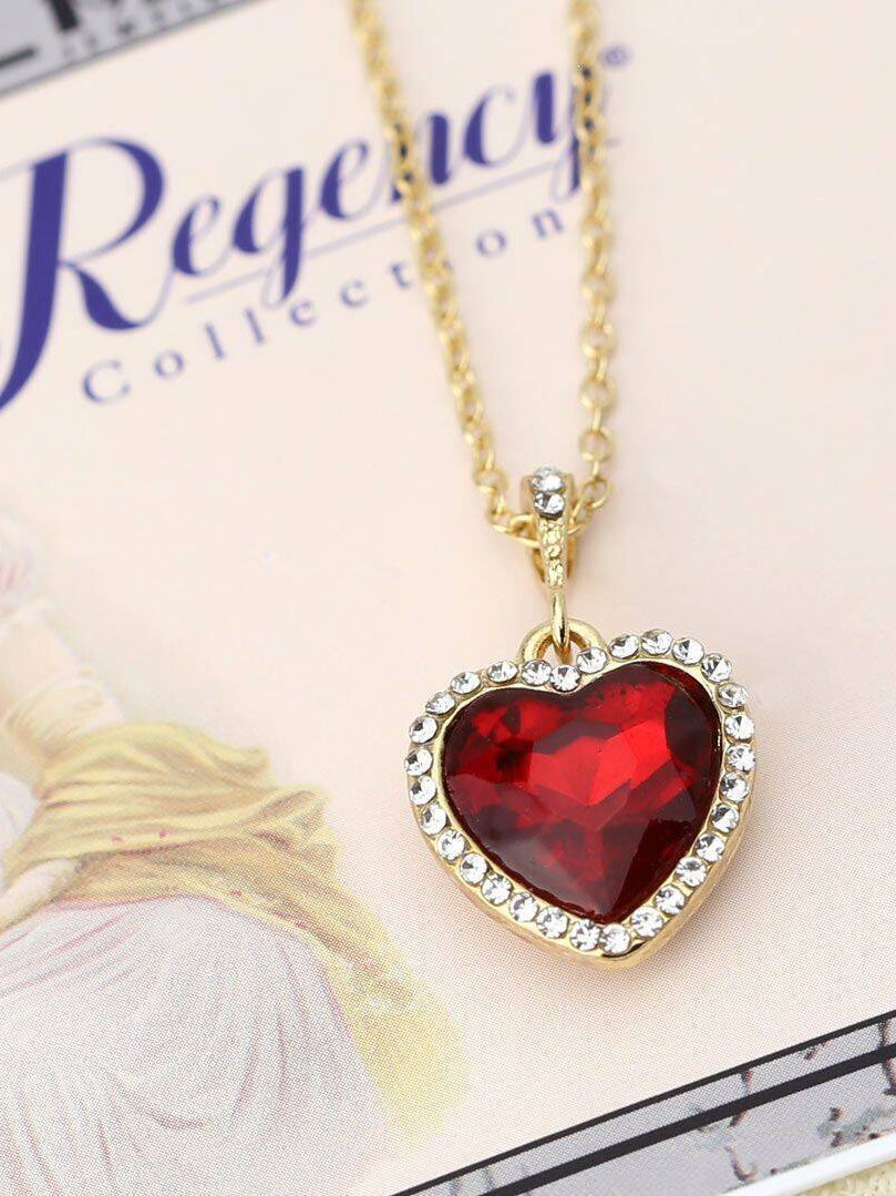 Regency Stone Heart Crystal Pendant Necklace 16" + 3" Extender