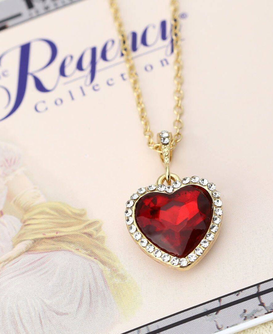 Regency Stone Heart Crystal Pendant Necklace 16" + 3" Extender