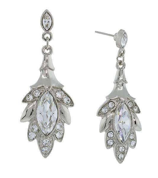 2028 Jewelry Genuine Austrian Crystal Navette Leaf Drop Earrings