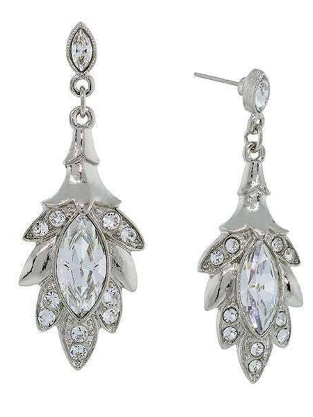 2028 Jewelry Genuine Austrian Crystal Navette Leaf Drop Earrings