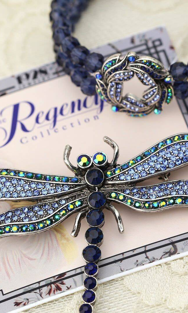 Regency Giovane Iridescent AB Crystal & Blue Stone Dragonfly Brooch
