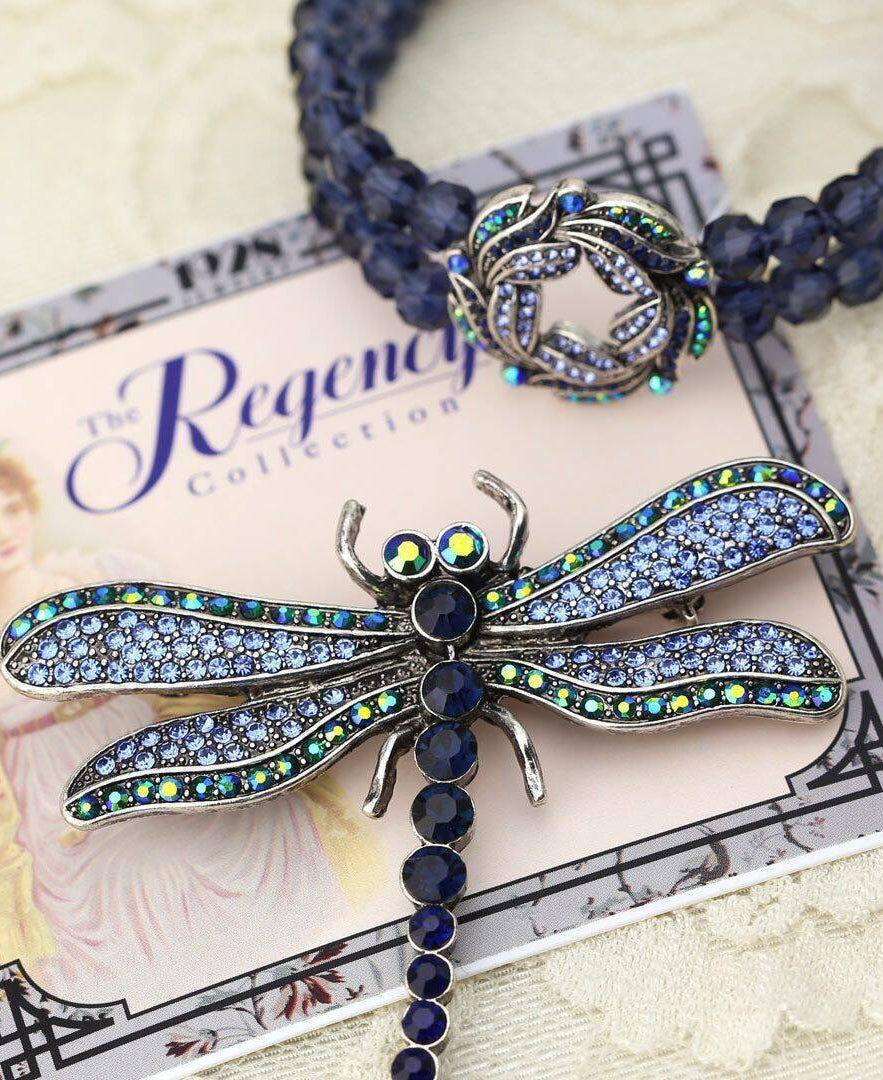Regency Giovane Iridescent AB Crystal & Blue Stone Dragonfly Brooch