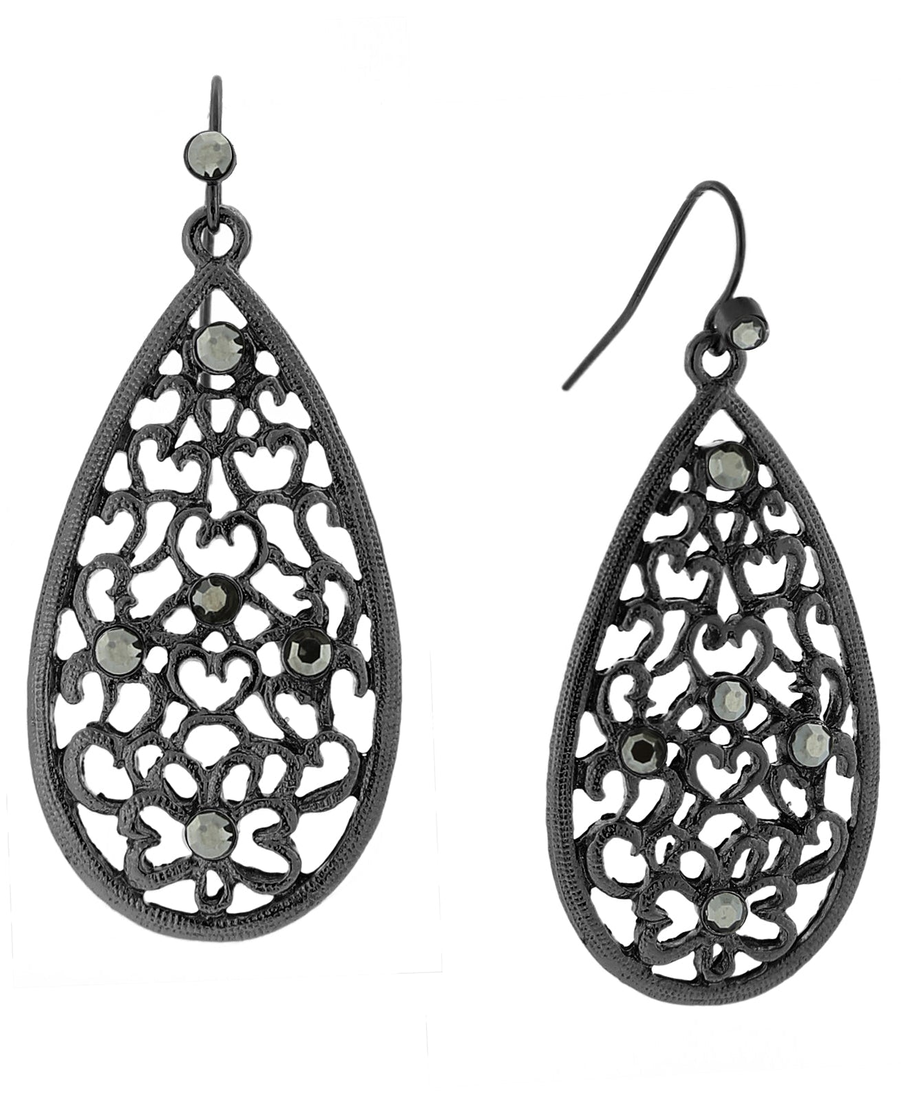 1928 Jewelry Hematite Color Filigree Teardrop Drop Earrings