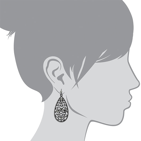 1928 Jewelry Hematite Color Filigree Teardrop Drop Earrings