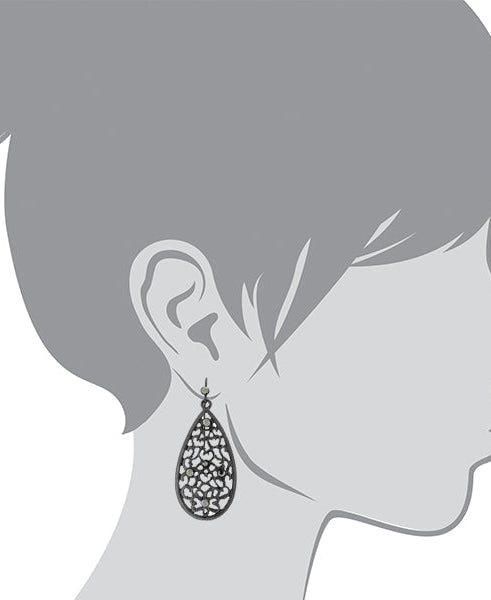 1928 Jewelry Hematite Color Filigree Teardrop Drop Earrings