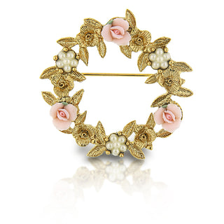 Pink Porcelain Rose Wreath Brooch