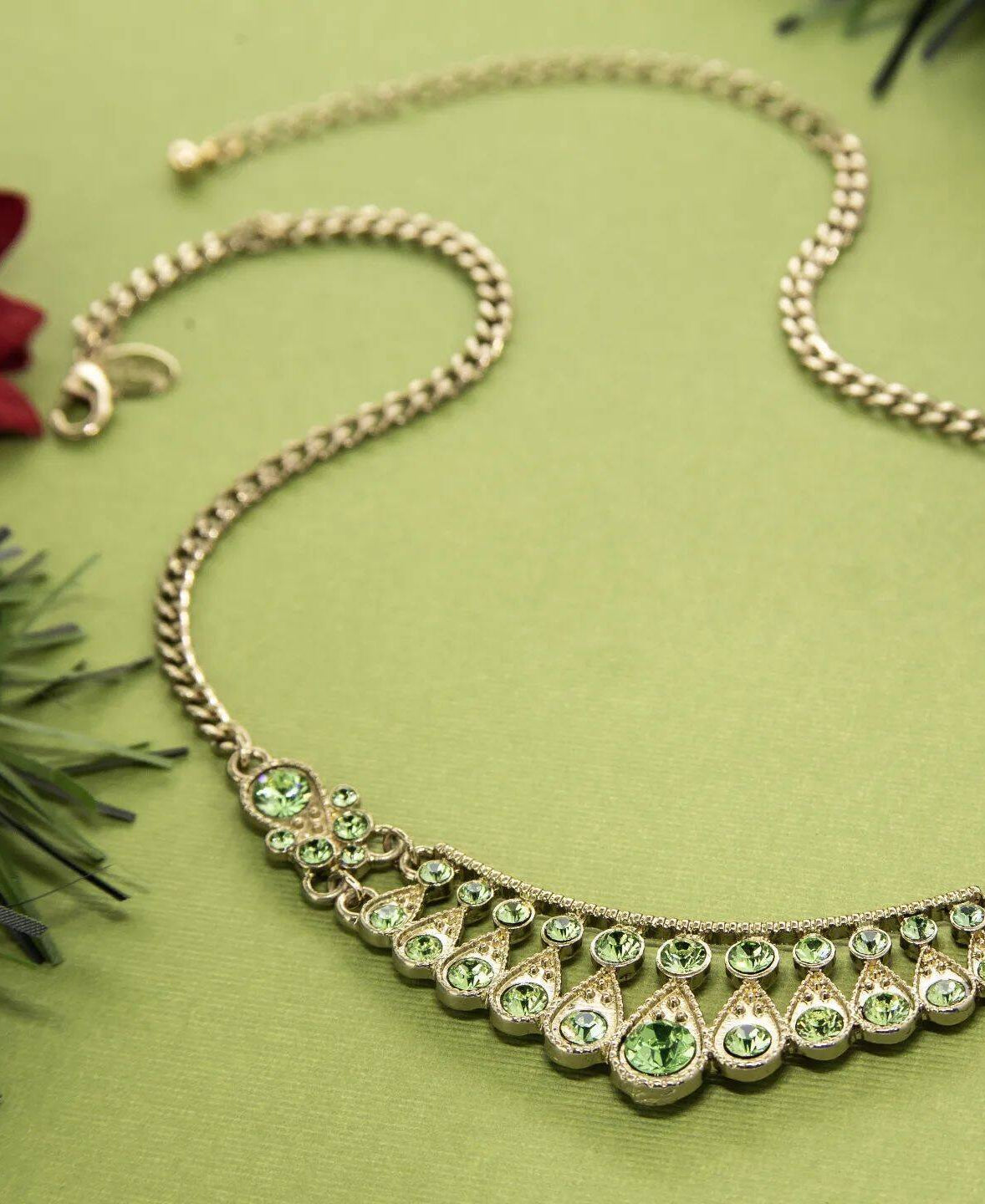 1928 Jewelry Peridot Green Color Crystal Bib Necklace 16" + 3" Extender