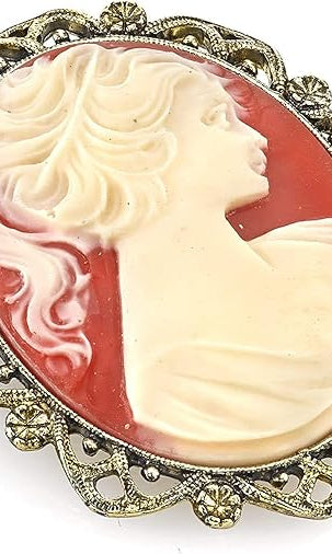 1928 Jewelry Faux Carnelian Cameo Oval Brooch