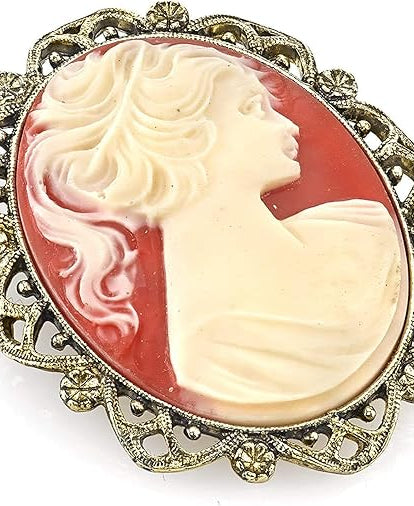 1928 Jewelry Faux Carnelian Cameo Oval Brooch