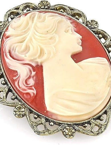 1928 Jewelry Faux Carnelian Cameo Oval Brooch