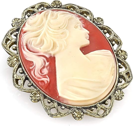 1928 Jewelry Faux Carnelian Cameo Oval Brooch