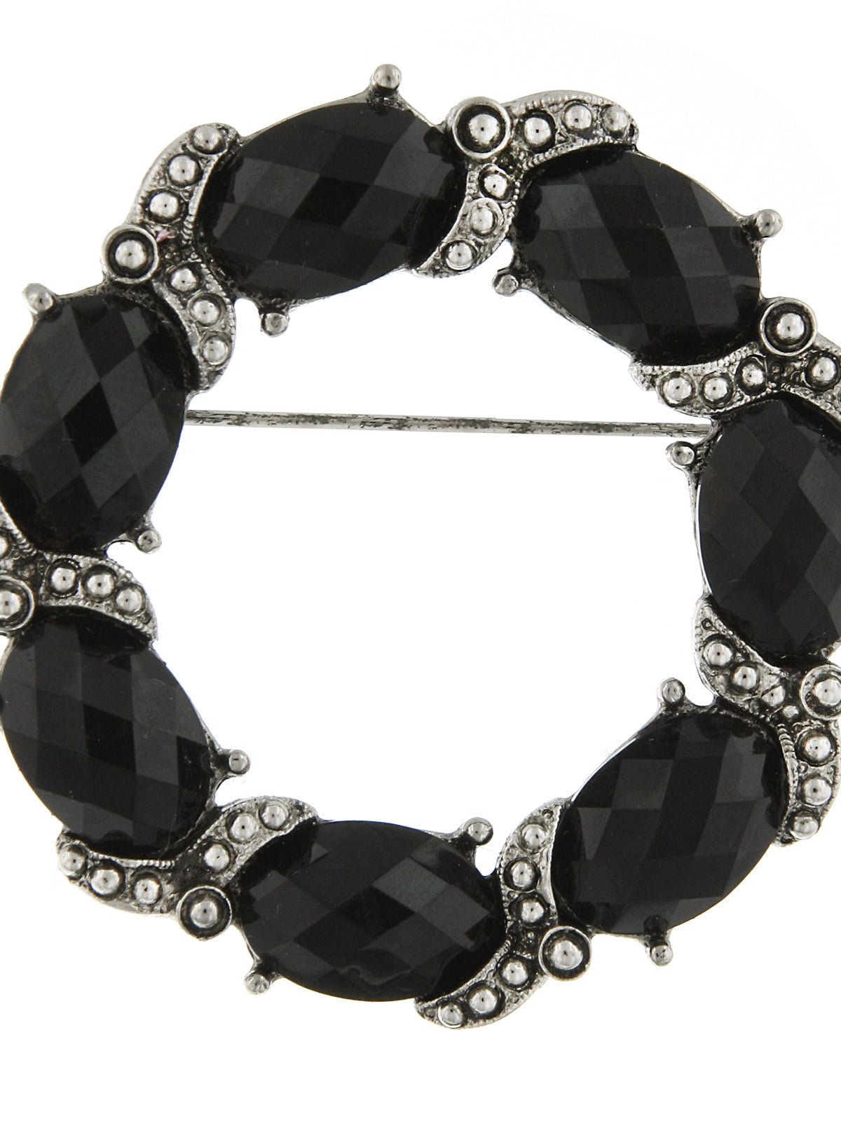 1928 Jewelry Black Faceted Stone Wreath Pin