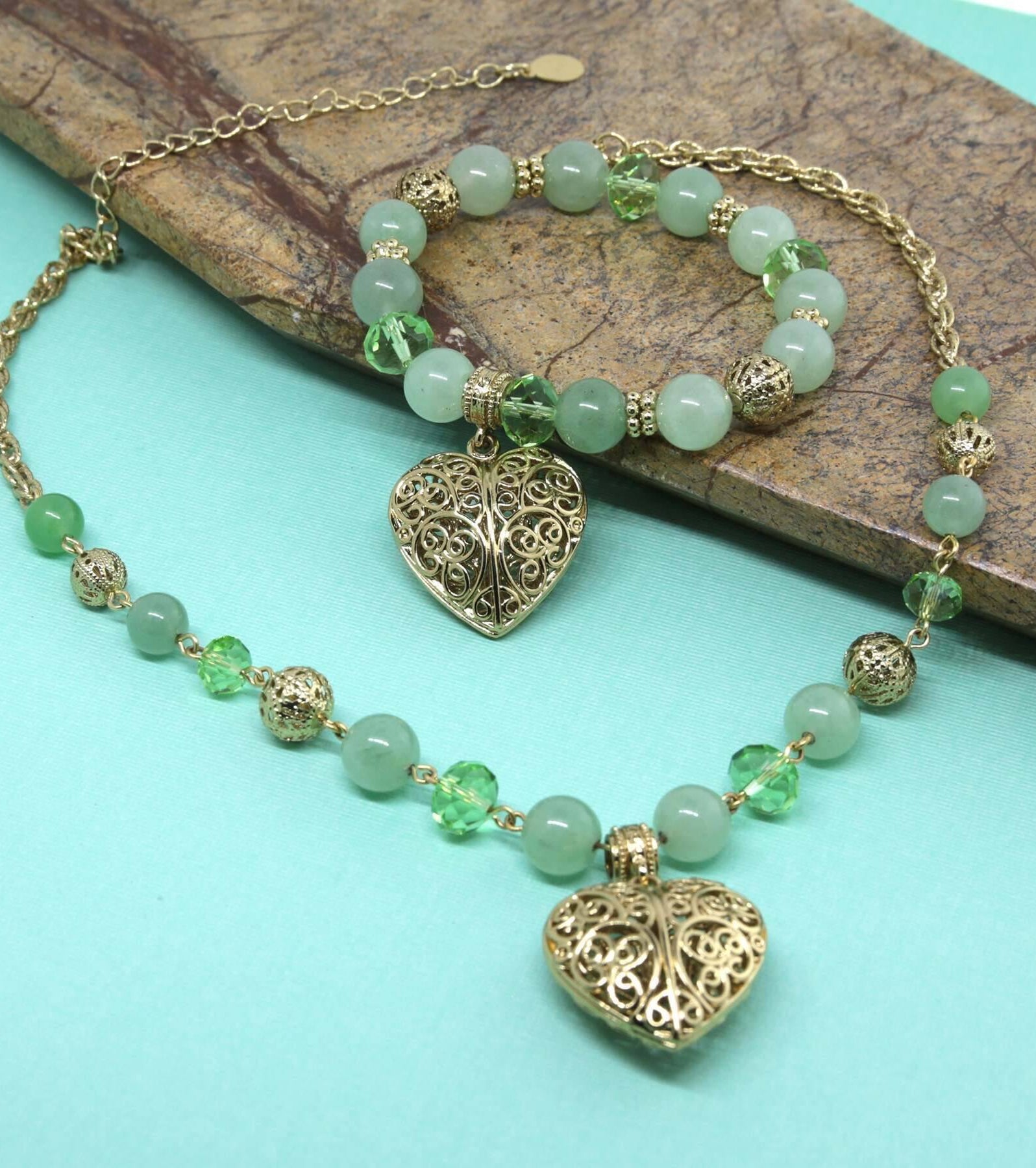 2028 Jewelry Gemstone Filigree Heart Pendant Necklace 16" + 3" Extender