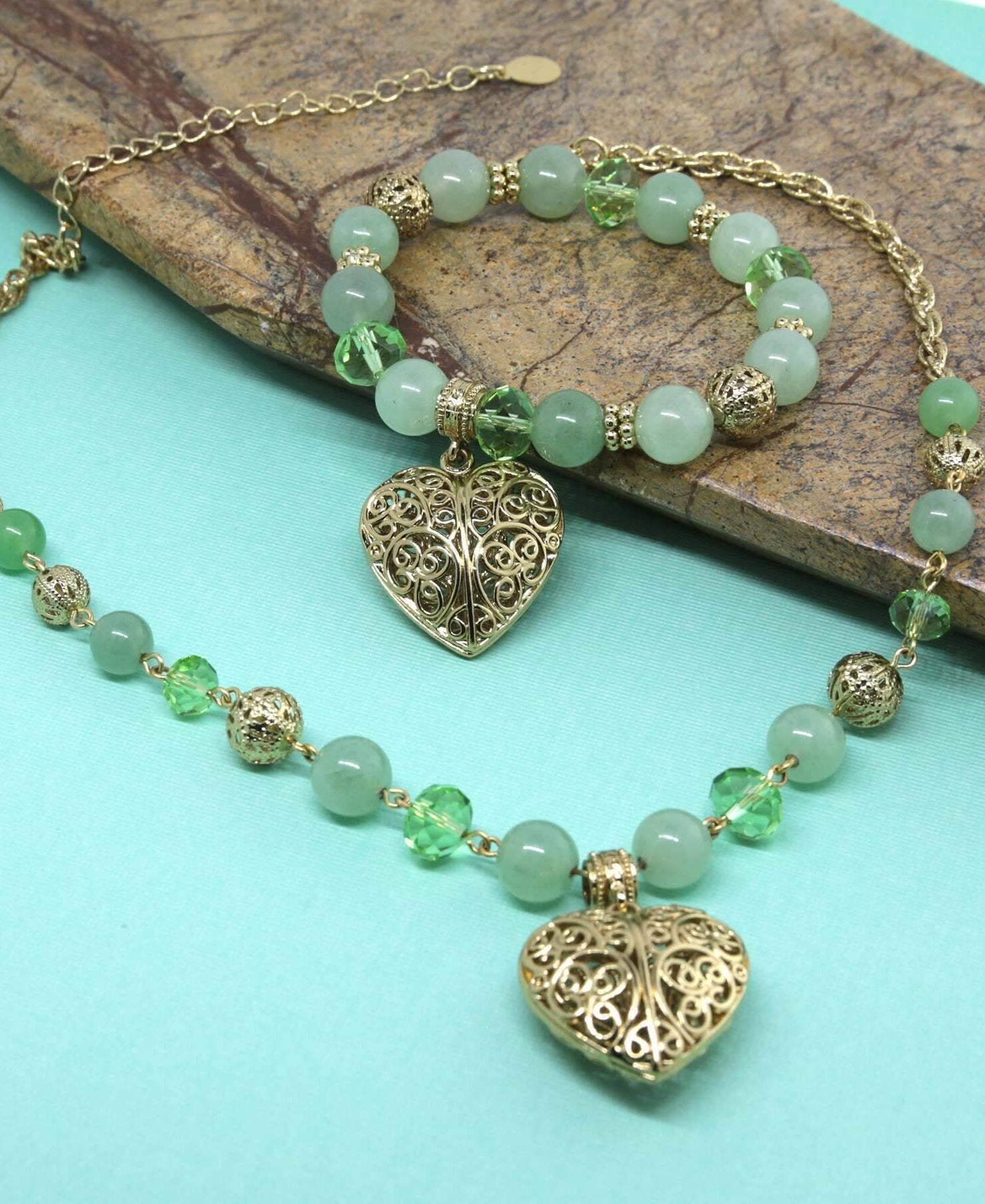 2028 Jewelry Gemstone Filigree Heart Pendant Necklace 16" + 3" Extender