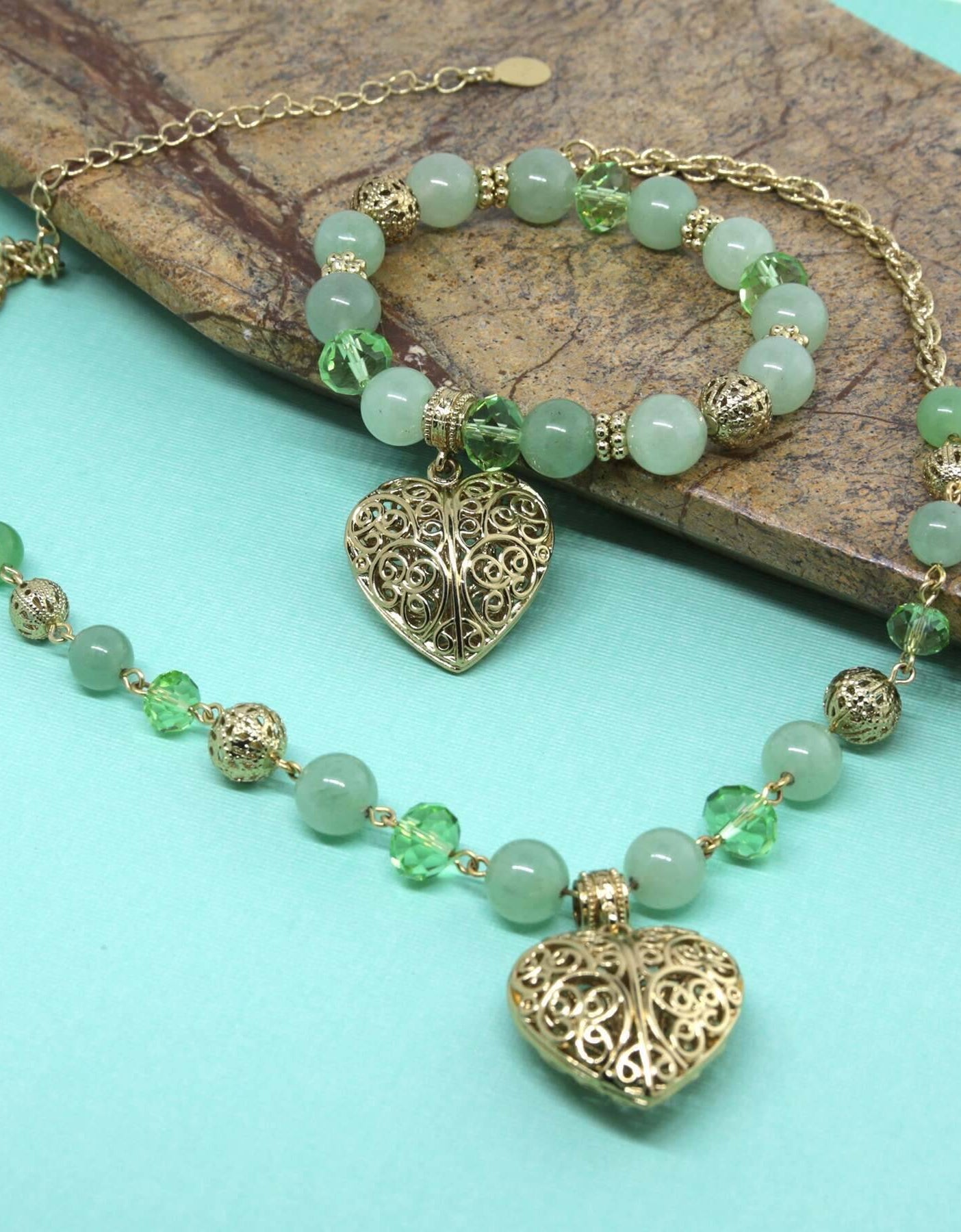 2028 Jewelry Gemstone Filigree Heart Pendant Necklace 16" + 3" Extender