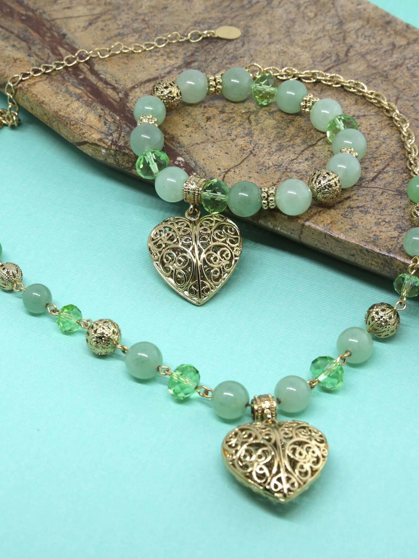 2028 Jewelry Gemstone Filigree Heart Pendant Necklace 16" + 3" Extender