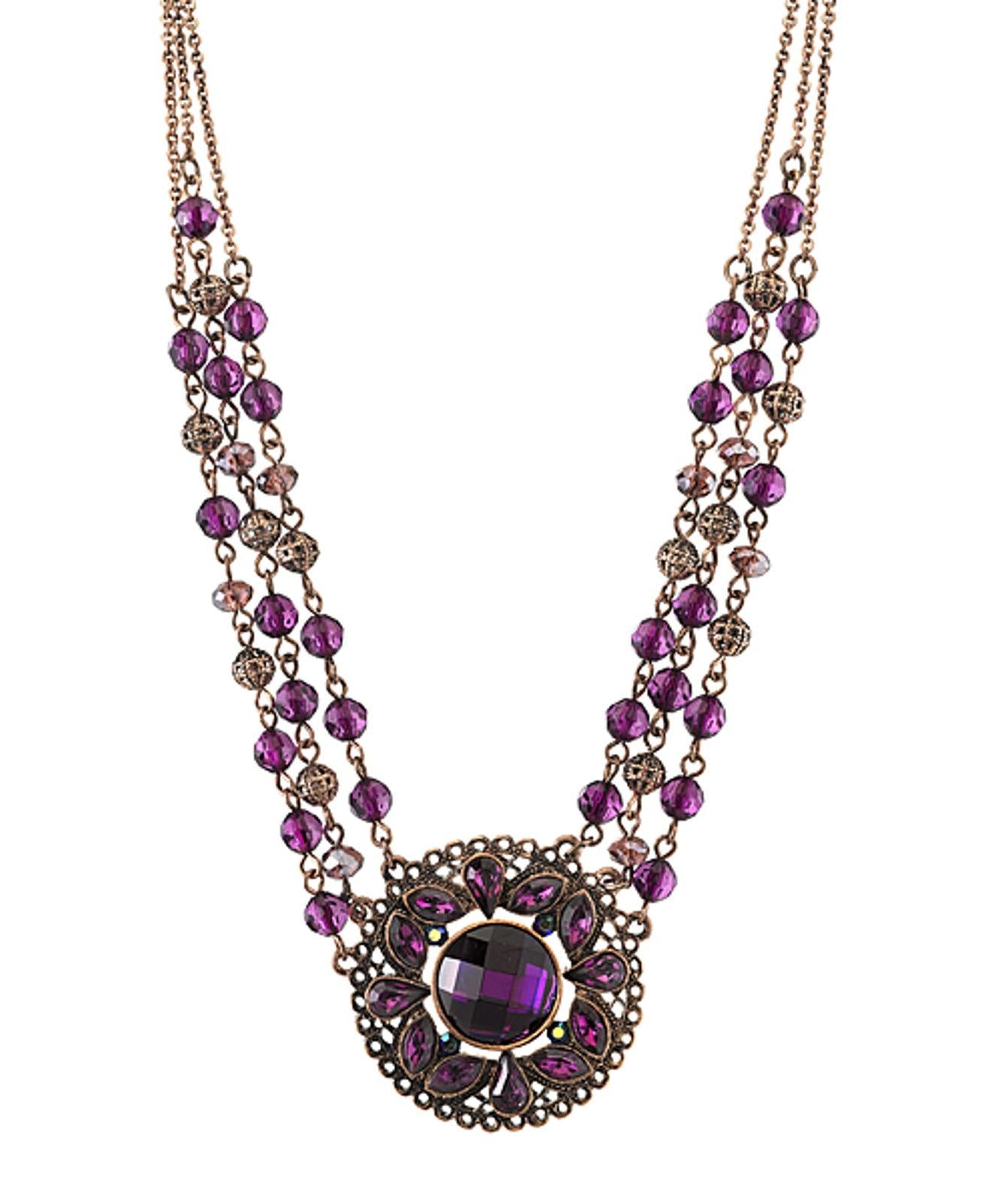 1928 Jewelry Amethyst Purple Bloom Statement Necklace 16" + 3" Extension