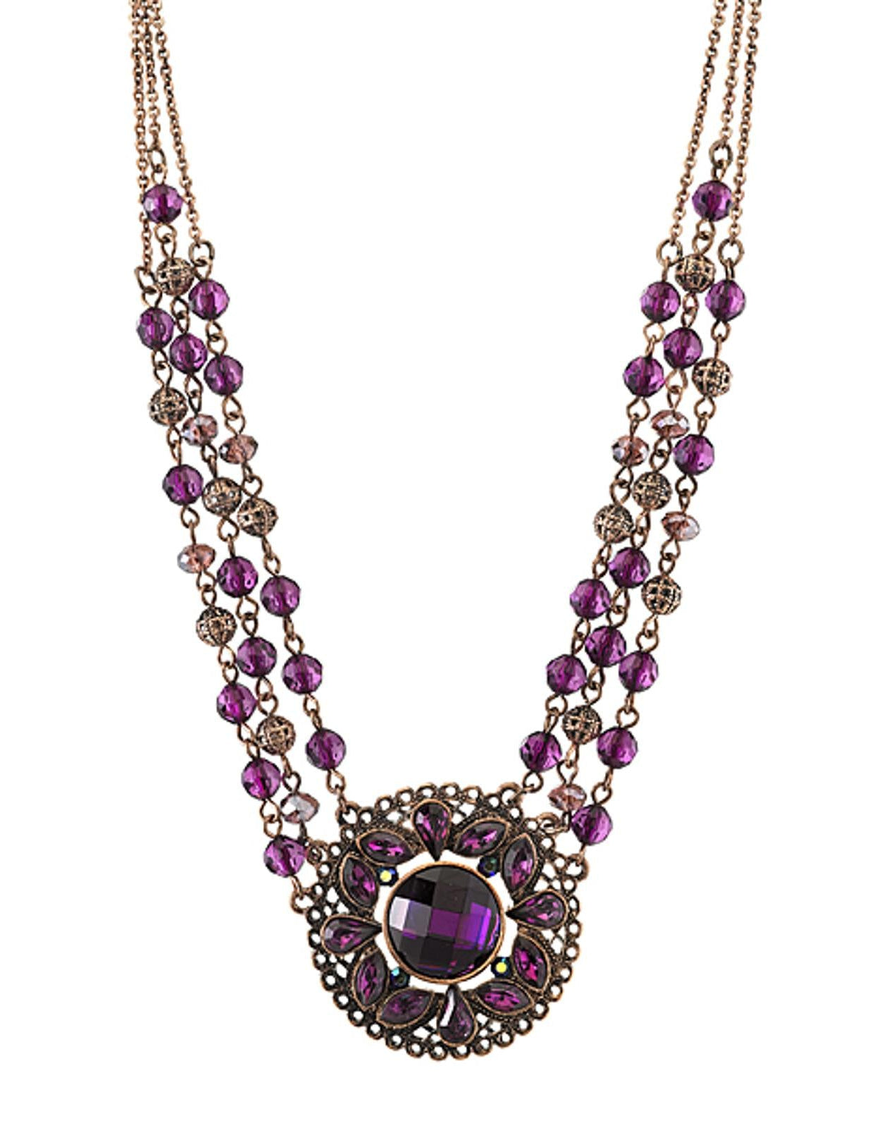 1928 Jewelry Amethyst Purple Bloom Statement Necklace 16" + 3" Extension