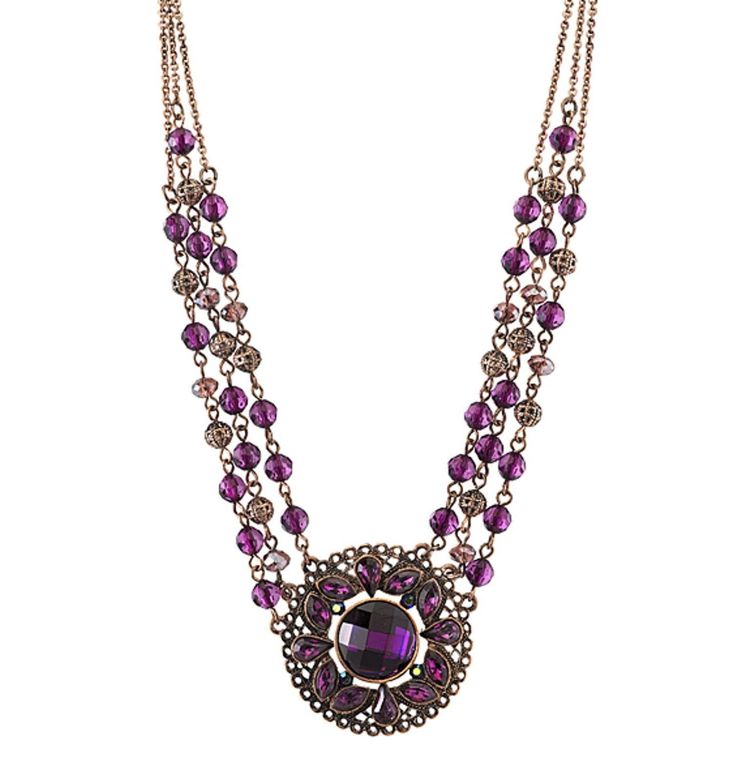 1928 Jewelry Amethyst Purple Bloom Statement Necklace 16" + 3" Extension