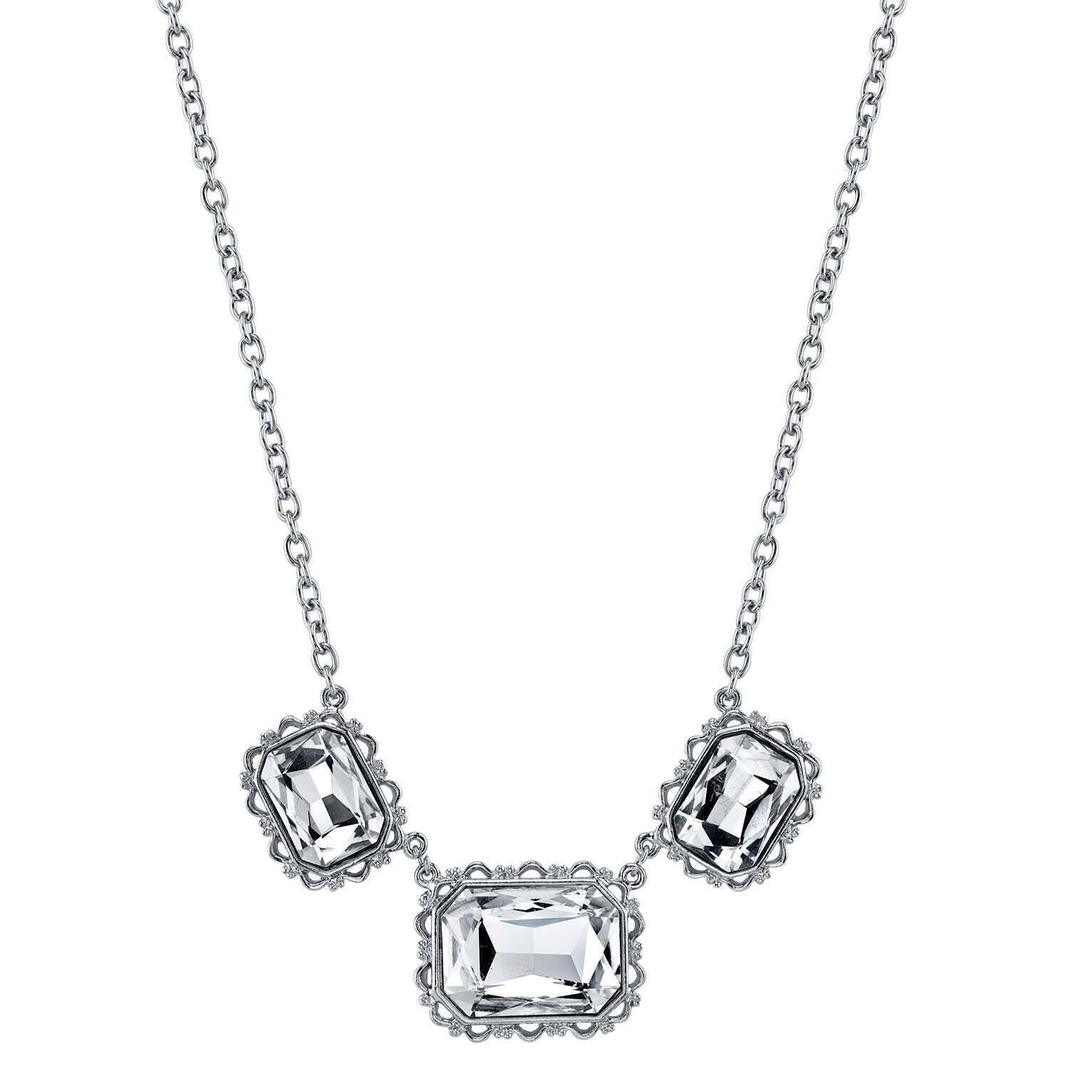 1928 Jewelry Crystal Octagonal Opulence Filigree Collar Necklace 16" + 3" Extender