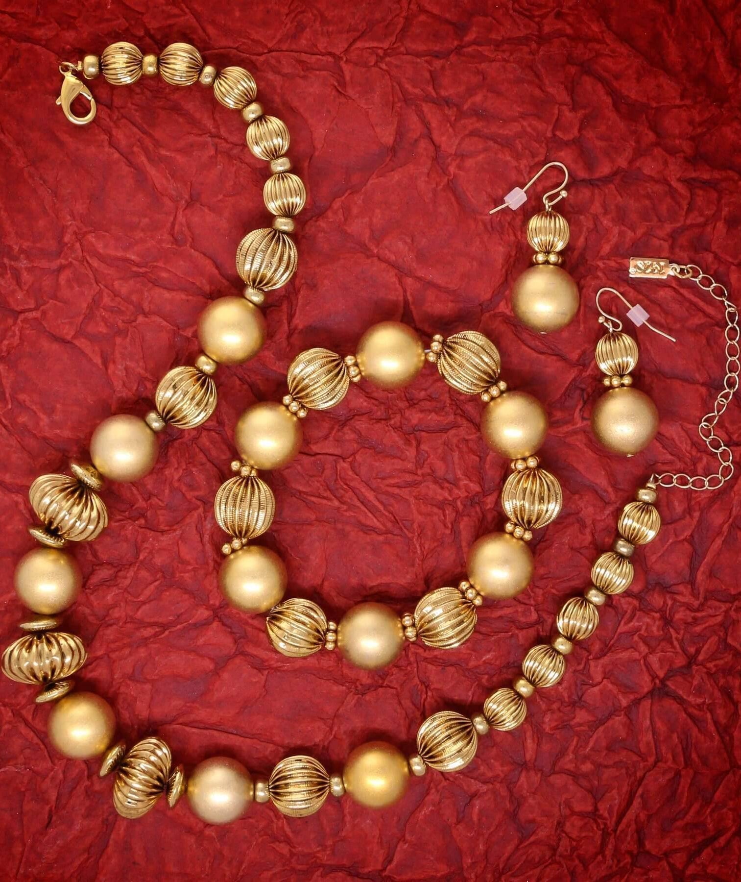 1928 Jewelry Satin Gold Corrugated Bead Drop Earrings