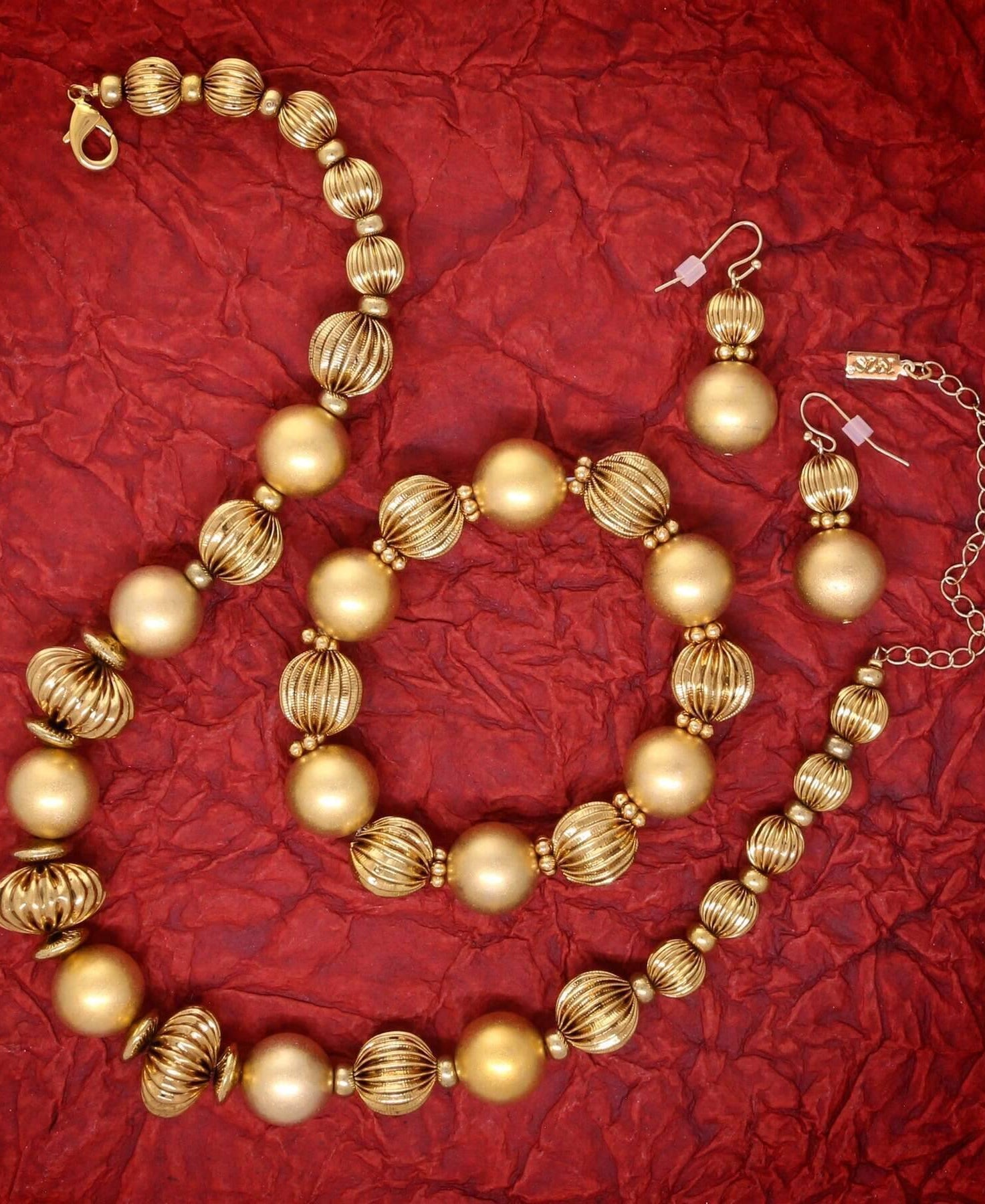 1928 Jewelry Satin Gold Corrugated Bead Drop Earrings