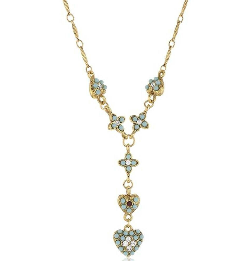 Antiquities Couture Crystal Turquoise And Red Heart Y Necklace 18"