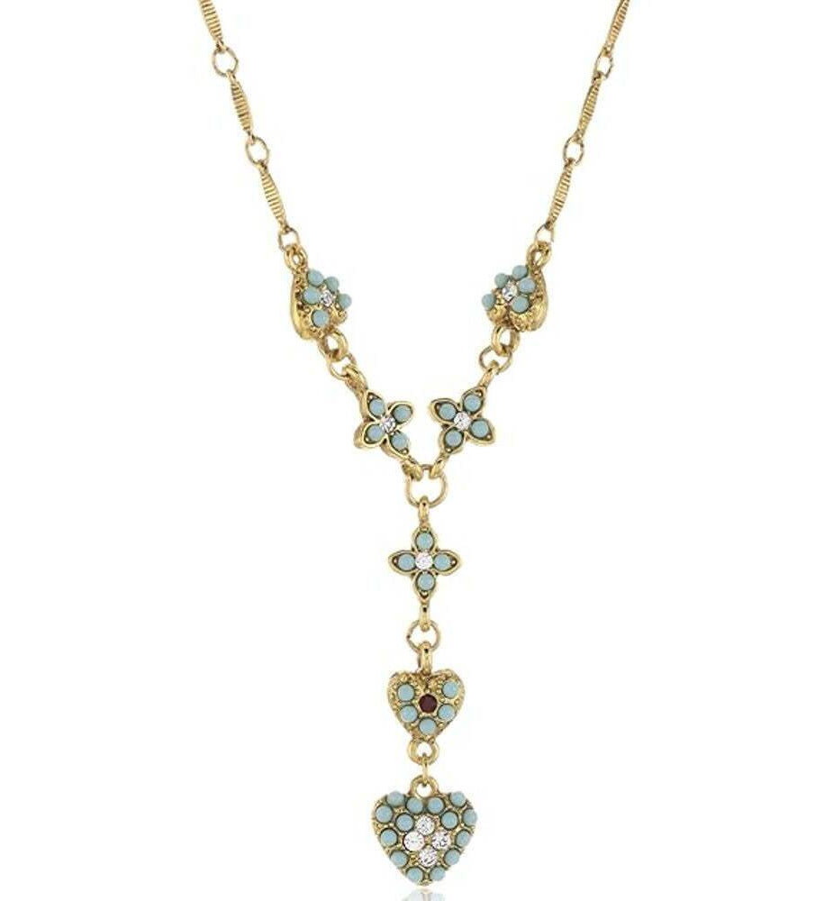 Antiquities Couture Crystal Turquoise And Red Heart Y Necklace 18"