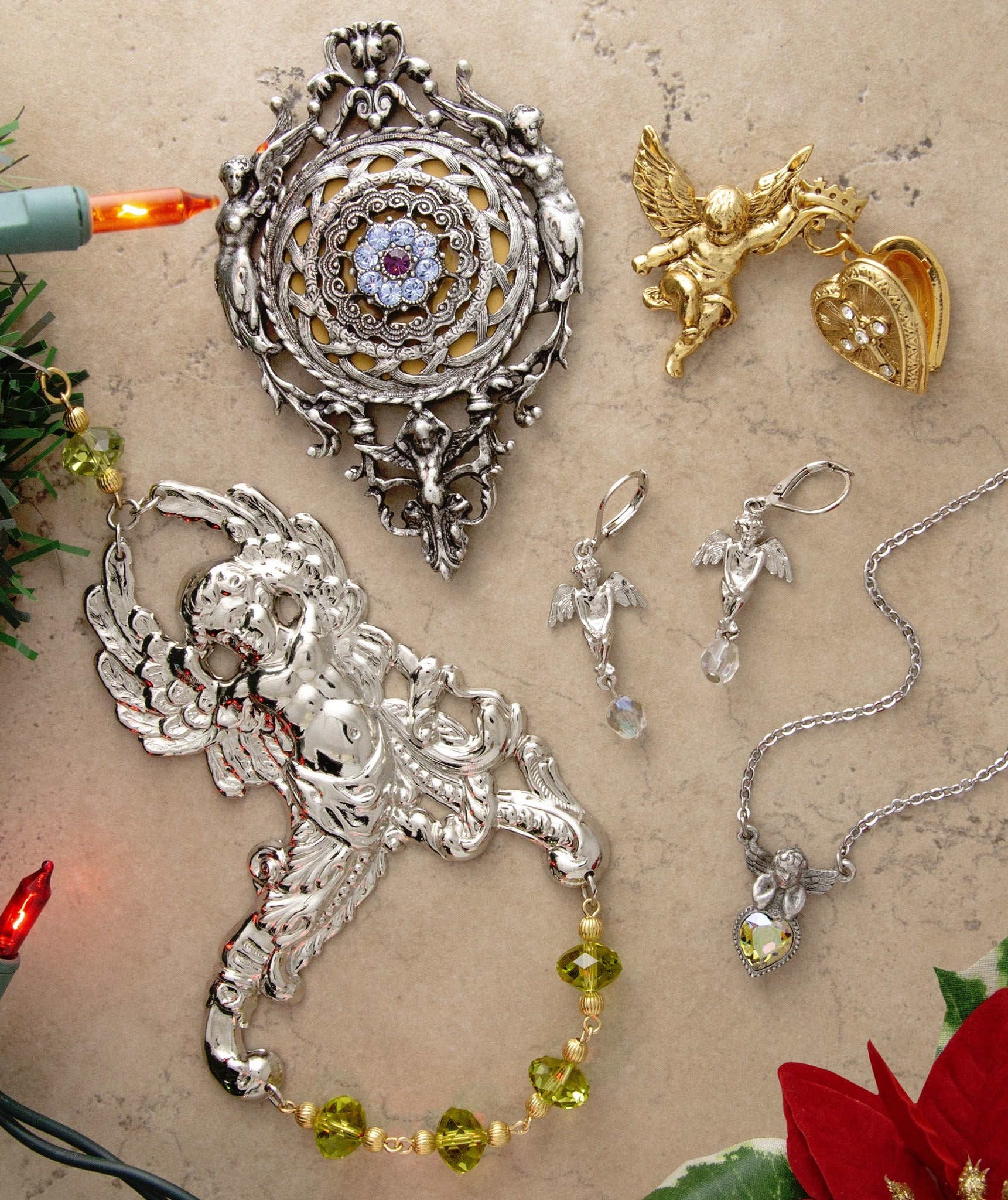 1928 Jewelry Los Angeles Crystal Flower Handheld Lipstick Mirror