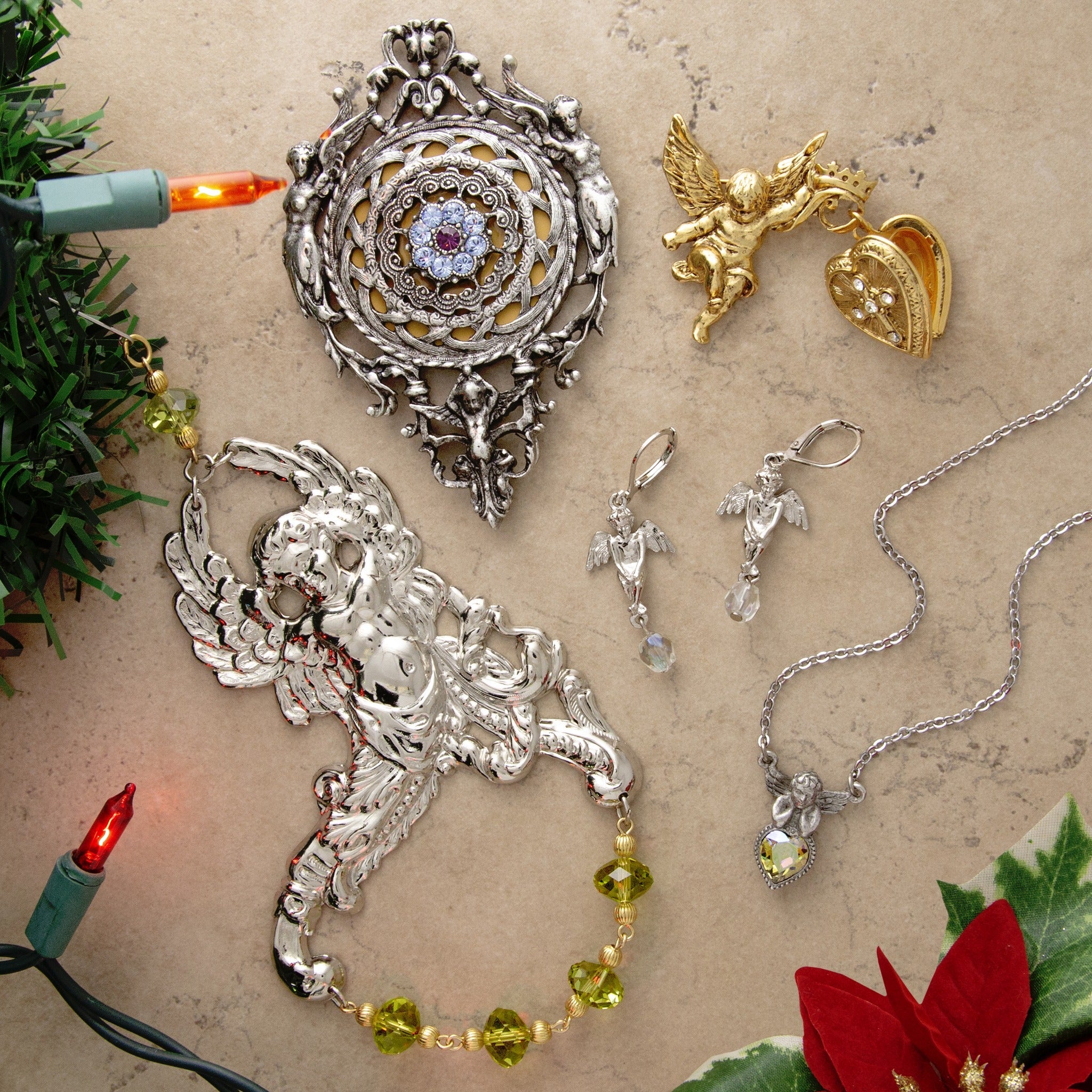 1928 Jewelry Los Angeles Crystal Flower Handheld Lipstick Mirror