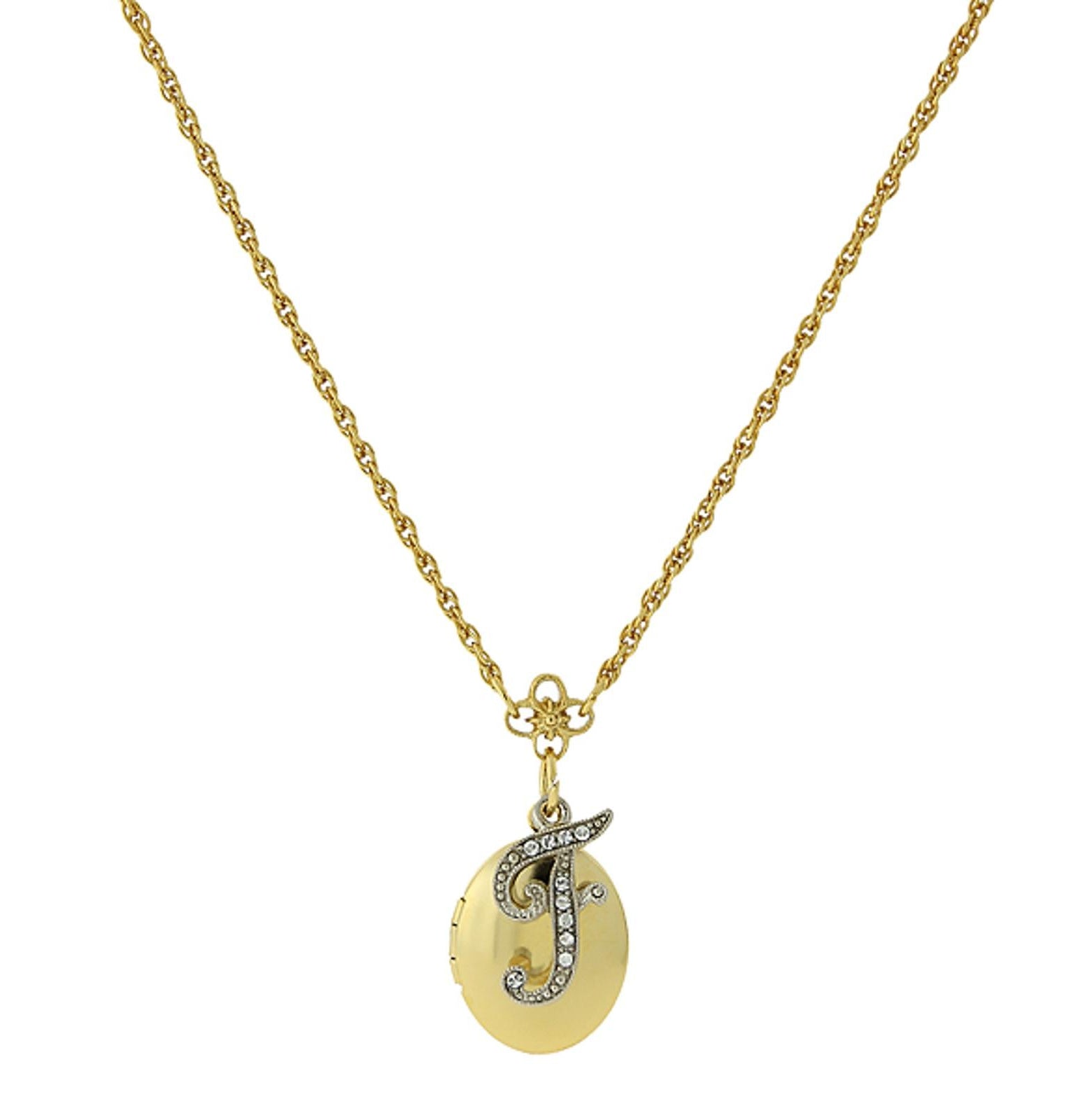 1928 Jewelry Crystal Initial Gold Locket Necklace 16"
