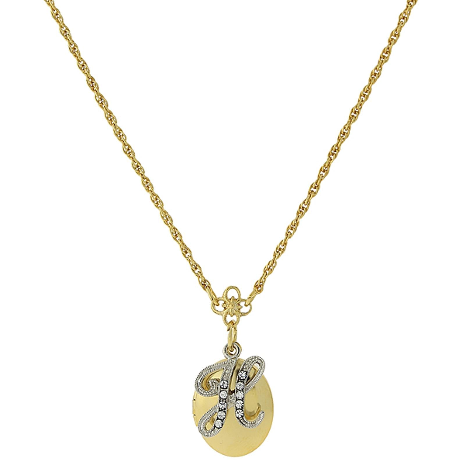 1928 Jewelry Crystal Initial Gold Locket Necklace 16"