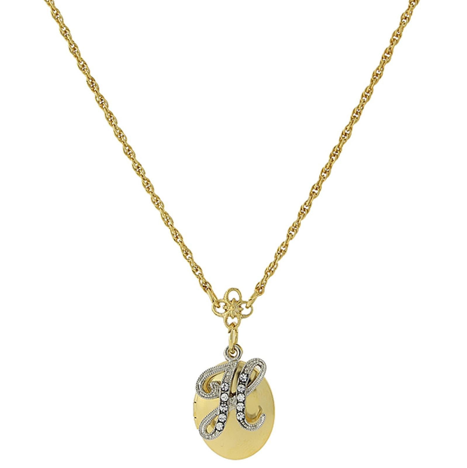 1928 Jewelry Crystal Initial Gold Locket Necklace 16"