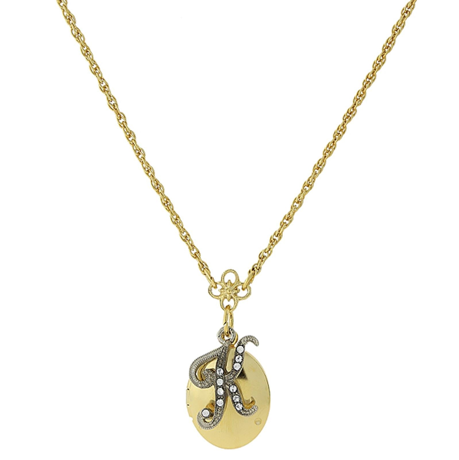 1928 Jewelry Crystal Initial Gold Locket Necklace 16"