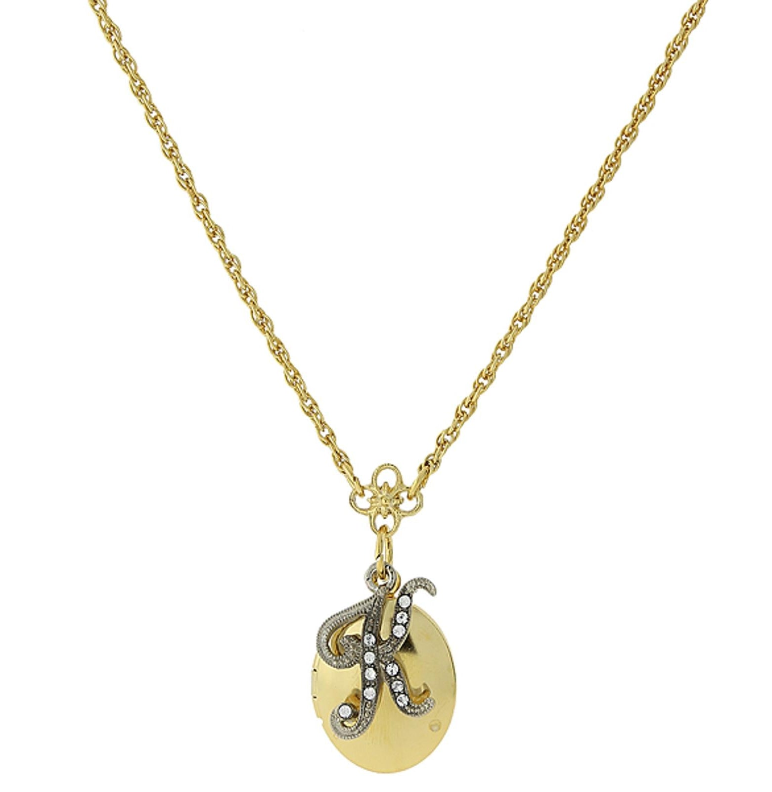 1928 Jewelry Crystal Initial Gold Locket Necklace 16"
