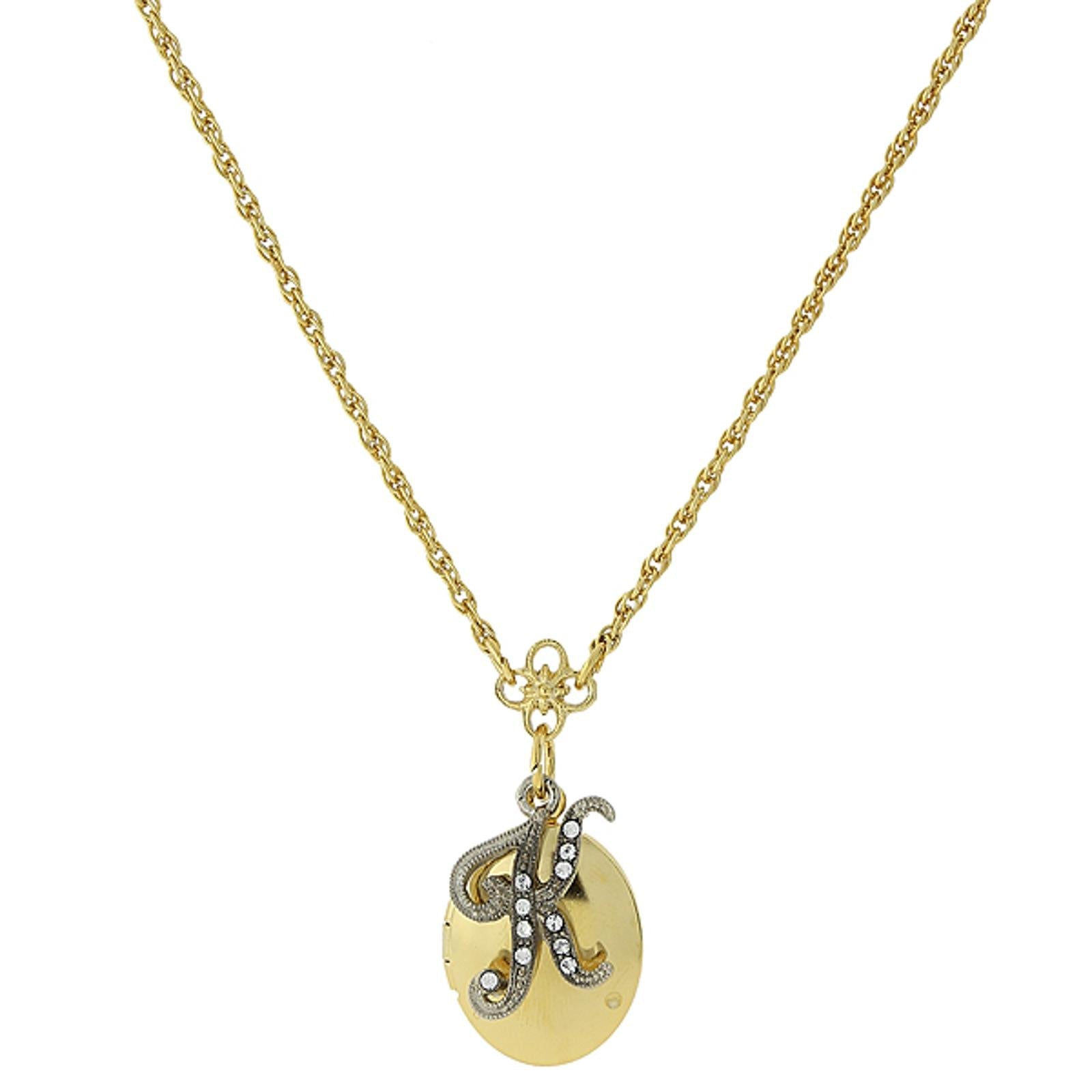 1928 Jewelry Crystal Initial Gold Locket Necklace 16"